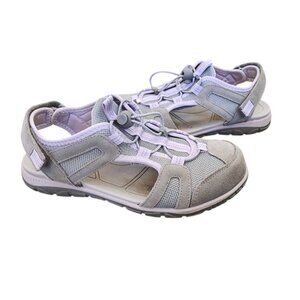 LANDS END Leather Sandals Ladies 8B Shoes Grey Lavender Hiking Outdoors Walking